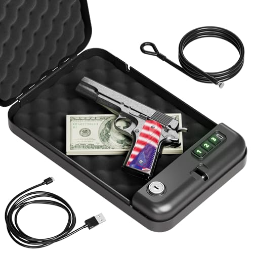 Portable Electronic Car Gun Safe for Handgun with Security Cable