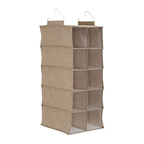 10‑Pocket Hanging Shoe Organizer with Side‑by‑Side Canvas Storage and 2 Hooks for Support