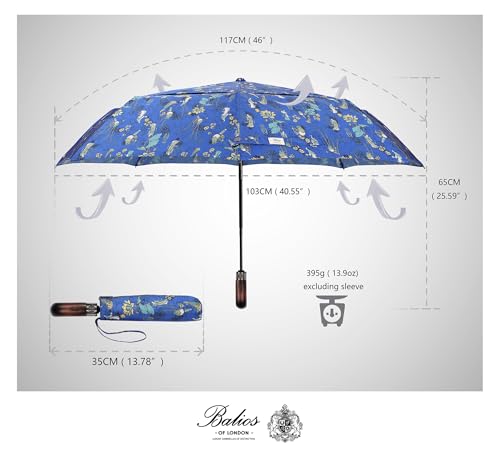 Folding Umbrella Real Wood Handle Garden of Glamour Cobalt Blue