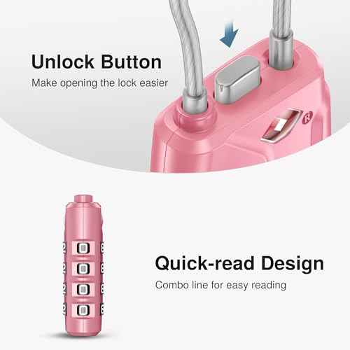 2 Pack TSA Approved Luggage Locks 4 Digit Code Cable Lock Pink Rose (2 Count)