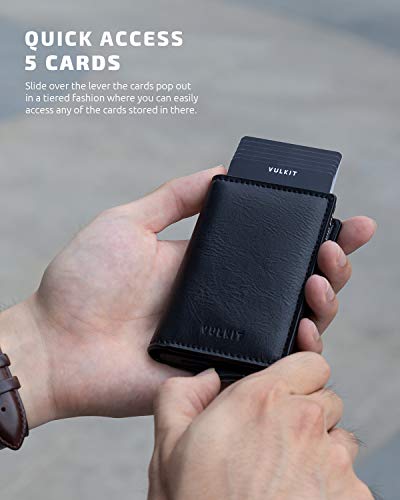Card Holder Pop Up Slim Wallet Leather RFID Blocking Card Case Up to 8 Credit Cards Black (7 Count)