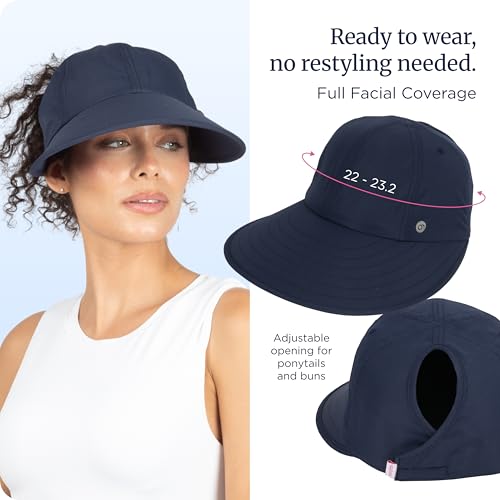 Womens Sunblocker UPF 50 Wide Brim Ponytail Sun Hat