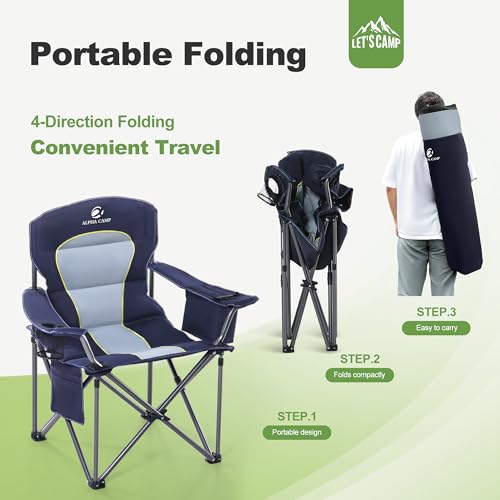 Folding Camping Chair Oversized Heavy Duty Padded Outdoor Chair (2 Count)