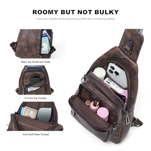 7L Crossboydy Sling Bag for Women Vegan Leather Crossbody Purse Fanny Pack Chest Bag for Travel