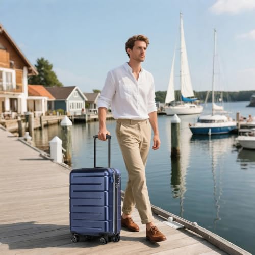 Carry On Luggage 22x14x9 Airline Approved Hardshell Carry On Suitcases with Wheels Travel Rolling 20 Inch Luggage with Cup Holder for Women Men