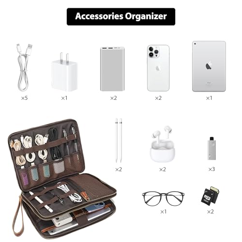Full Grain Leather Travel Cable Accessories Bag