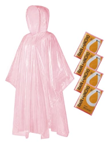 Disposable Adult Rain Ponchos Clear Emergency Raincoat (4 Count)