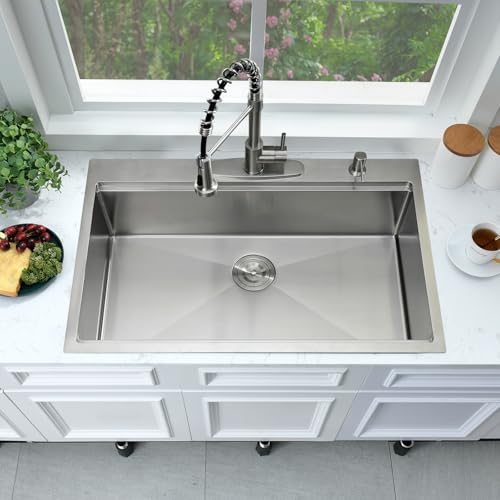 33x19 Drop In Kitchen Sink Stainless Steel Workstation Sink
