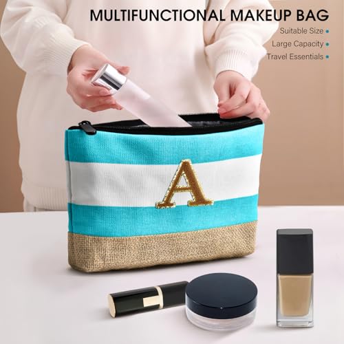 Beach Bag Initial Beach Tote with Makeup Bag for Travel
