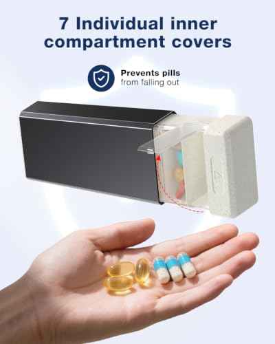 Metal Pill Organizer with 7 Separate Compartments for Pills Storage