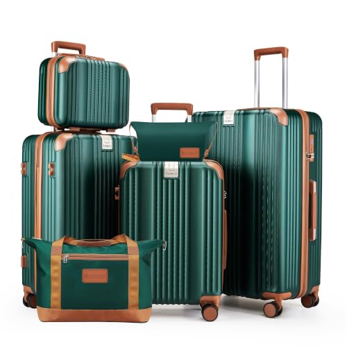 Luggage Set 6 Piece Luggage with PC+ABS Hardshell TSA Lock Spinner Wheels Carry on Lightweight Suitcase Cup Holder (6 Count)