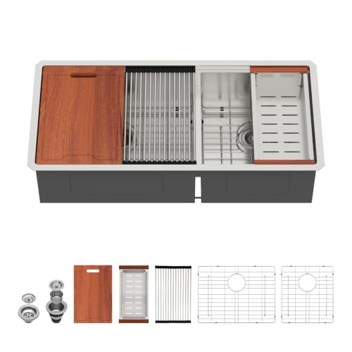 39 Double Bowl Undermount Kitchen Sink Large Workstation Sinks