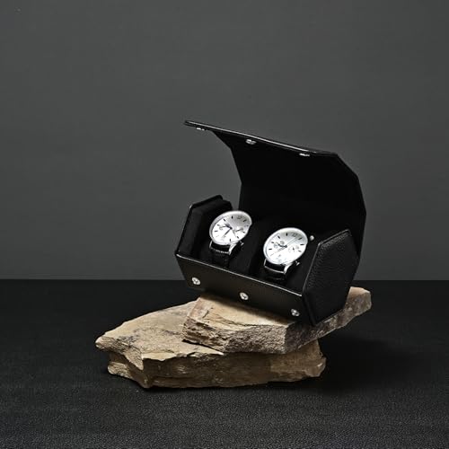 2 Slot Watch Box Black Hexagonal