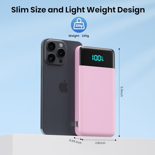 Portable Charger for iPhone with Built in Cables and Wall Plug