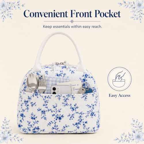 Lunch Bag for Women Cute Corduroy Lunch Tote Bags with Shoulder Strap Reusable Insulated Lunch Box Large Capacity Reusable Insulated Cooler for Work Picnic or Travel