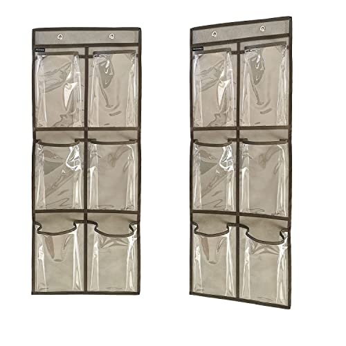 2 Packs Over The Door Hanging Closet Shoes Holder Organizer Shoe Storage Shoe Rack with 6 Pockets (2 Count)