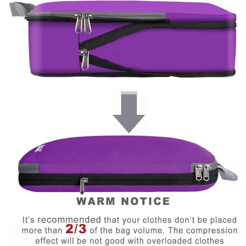 4 Set/6 Set/8 Set Compression Packing Cubes Travel Accessories Expandable Packing Organizers (Cloth Pattern, 4-Purple)
