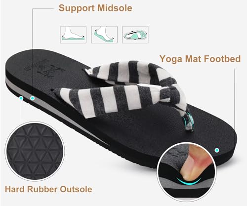Flip Flops for Women Arch Support Summer Pool Sandals Black Size 9.5