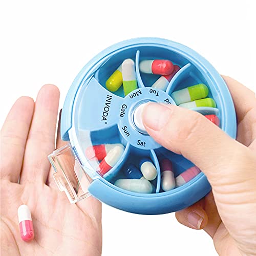2PCS INVODA Weekly Pill Organizer 7 Compartment Rotating Pill Box for Daily (2 Count)
