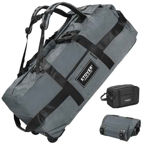 45/80/100L Rolling Duffel Bag with Wheels, Large Durable Travel Duffle + Toiletry Bag, Heavy Duty, Packable, Foldable with Shoulder Straps- Use as Luggage or Backpack, Men/Women (Grey)