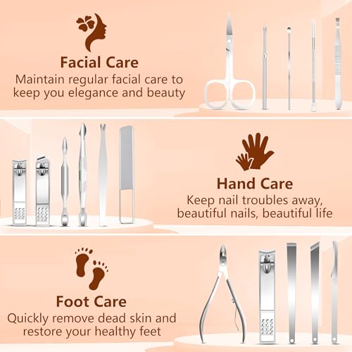Manicure Set 16 In 1 Professional Stainless Steel Pedicure Kit Toenail Clippers Set Mens Grooming Kit Fingernail Kit for Women with Luxurious Travel Bag (7.7603 Ounce)