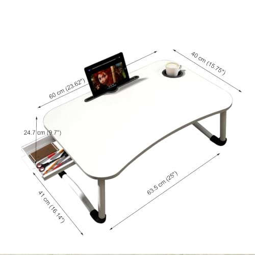 23.6'' Ergonomic Lap Desk with Storage Drawer & Cup Holder