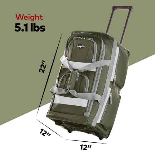 22 inch Carry On 8 Pockets Wheeled Rolling Duffel Bag Water Resistant Luggage Lightweight Travel Suitcase with Retractable Handle