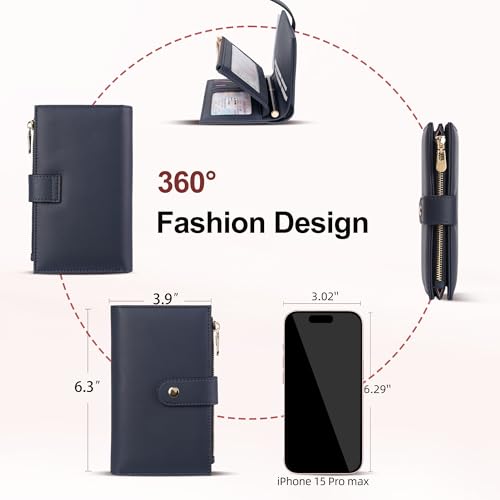 Wallet for Women RFID Blocking Leather Trifold Clutch Wallet Credit Card Holder Ladies Travel Wallet Purse with Passport