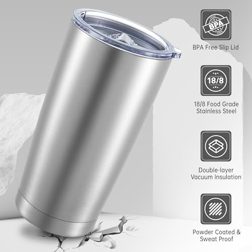 20 oz Tumblers Bulk Stainless Steel Tumbler with Lid Double Wall Vacuum Insulated Coffee Mug 20oz Powder Coated Cup for Hot and Cold Drinks (12 Count)
