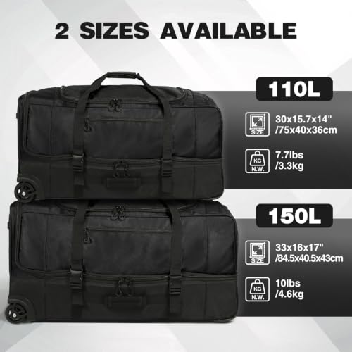 33" Large Rolling Duffle Bag with Wheels and Handle for Travel