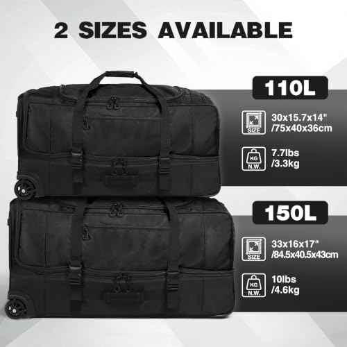 30" Large Rolling Duffle Bag with Wheels and Handle for Travel