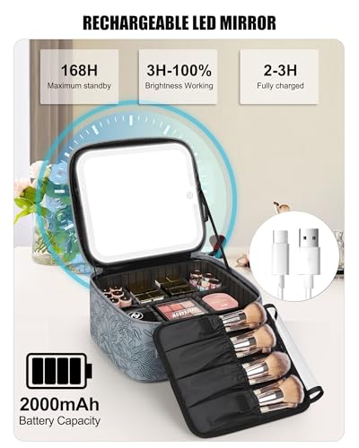 Travel Makeup Bag With LED Mirror for Women