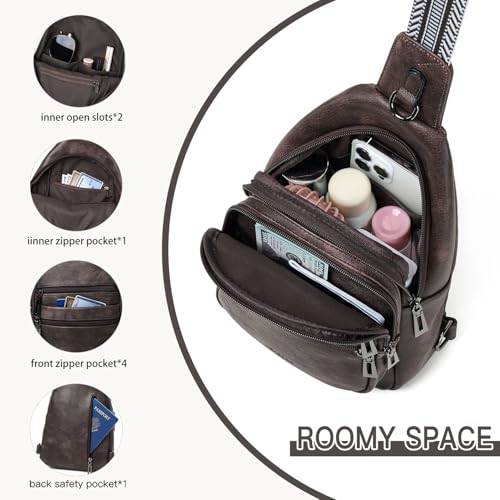 Sling Bag for Women Crossbody Fanny Pack Sling Purse Backpack Vegan Leather Travel Handbag Cross Over Shoulder Bag Gifts for Women Coffee