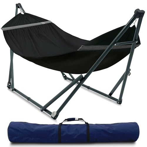 Ultimate Relaxation Portable Hammock Stand with Cotton Canvas Net