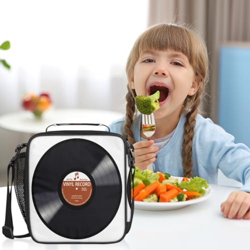 Music Record Black Kids Lunch Bag Retro Music Vinyl CD Insulated Lunch Box Mini Cooler Back to School Thermal Meal Tote Kit Bento Tote Bags Thermal Lunchbox for Boys Girls (Record Music CD)