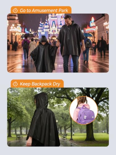 Hooded Rain Poncho Waterproof Raincoat Jacket for Kids Black