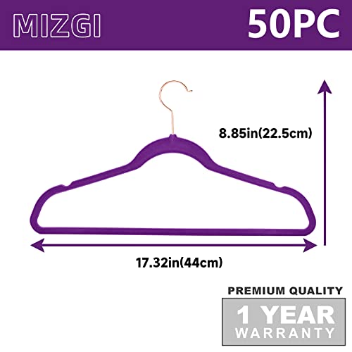 Velvet Hangers 50 Pack Non Slip Heavy Duty Dark Purple Rose Gold Hook (50 Count)