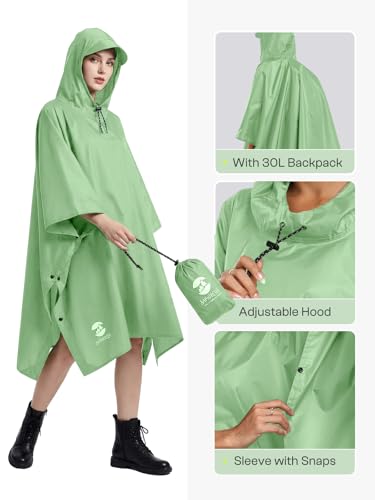 Hooded Rain Poncho Waterproof Raincoat Jacket for Men Women Adults