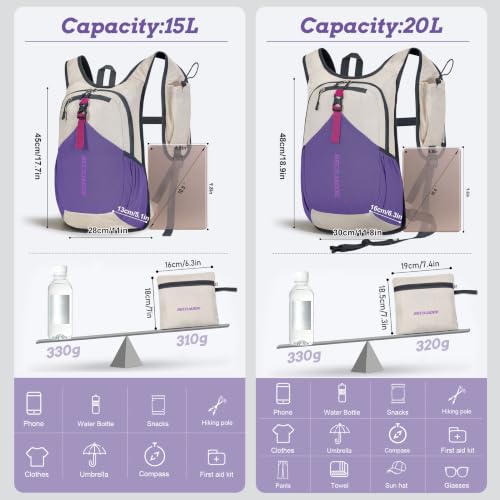 20L Small Hiking Backpack for Men Women Foldable Packable Back Pack Ultralight Hiking Daypack for Travel Camping Outdoor