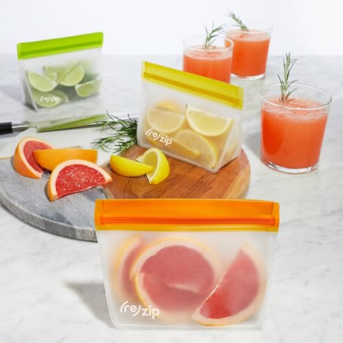 re) zip Reusable Stand-Up Snack Bags, Leakproof, 8 oz, 5-Pack, Multicolor