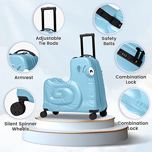 Kids Ride on Luggage with Spinner Wheels Suitcase