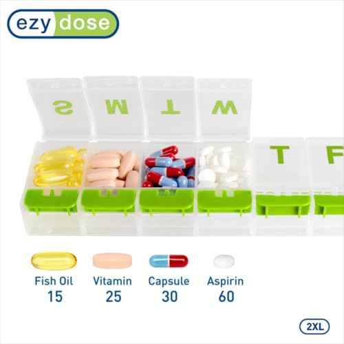 Weekly (7-Day) Pill Organizer, 2XL Compact Medicine Case, Green