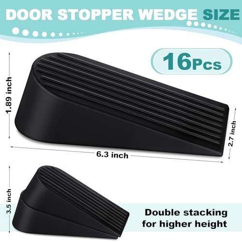 16 Pack Large Door Stoppers Heavy Duty Rubber Stopper for Bottom of Door Wedge Stopper for Home Office (16 Count)