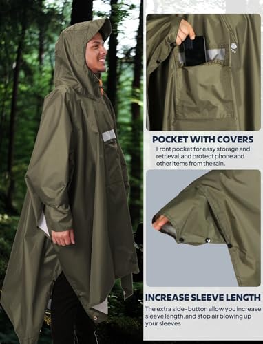 Hooded Rain Poncho for Adult Waterproof Lightweight Raincoat
