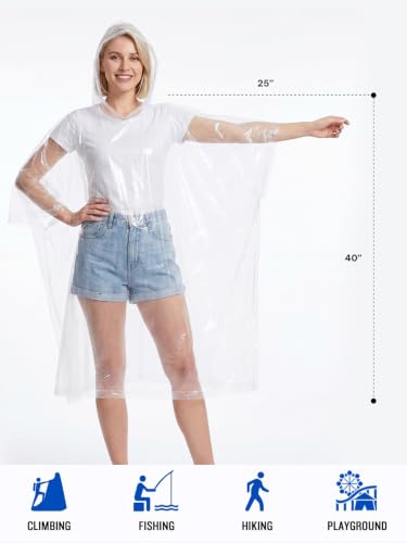 Disposable Adult Rain Ponchos Clear Emergency Raincoat (10 Count)