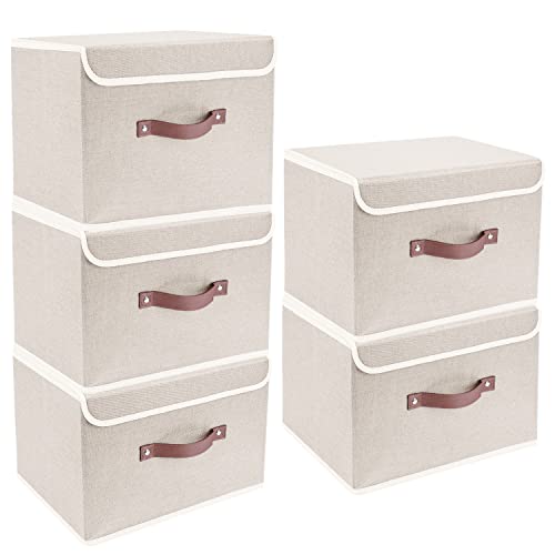 Foldable Storage Boxes with Lids 5 Pack Fabric Storage Bins with Lids (5 Count)