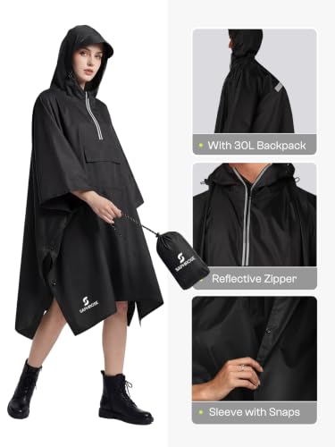 Adult Rain Poncho Waterproof Hooded Raincoat Lightweight Packable