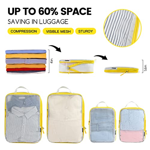 Premium Compression Packing Cubes with See Through Mesh for Suitcases (7 Count)