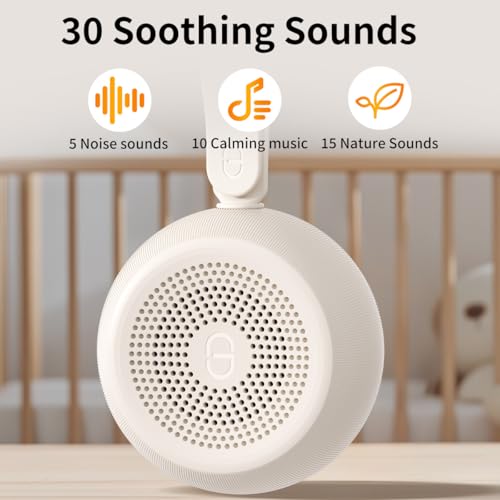 White Noise Sound Machine Portable Sleep Machine for Baby Adult with 30 Soothing Sounds 12 Night Light Colors 4 Timer Memory Function Rechargeable Noise Machines for Sleeping