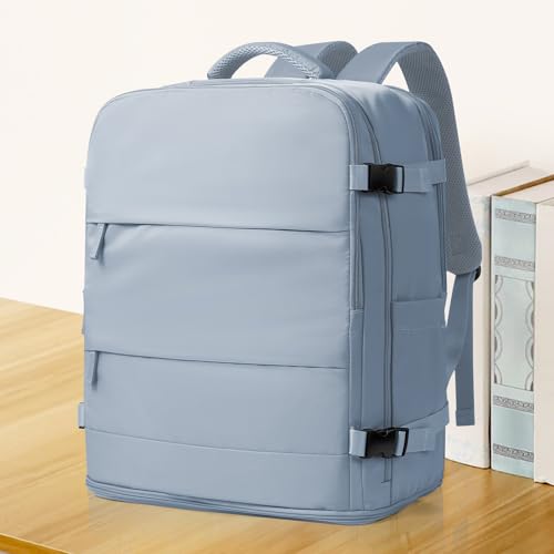 Large Travel Backpack Carry On for Women Man Waterproof Gym Backpack with Laptop Compartment Mochila de Viaje Teacher Personal Item Backpacks Rucksack Airplane Accessories Must Haves Gray Blue